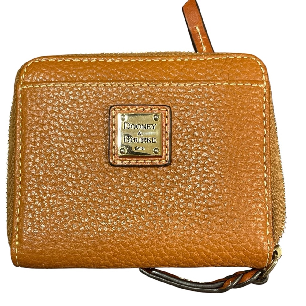 Dooney & Bourke Clementine, Orange Compact Leather Wallet with Brand Emblem
